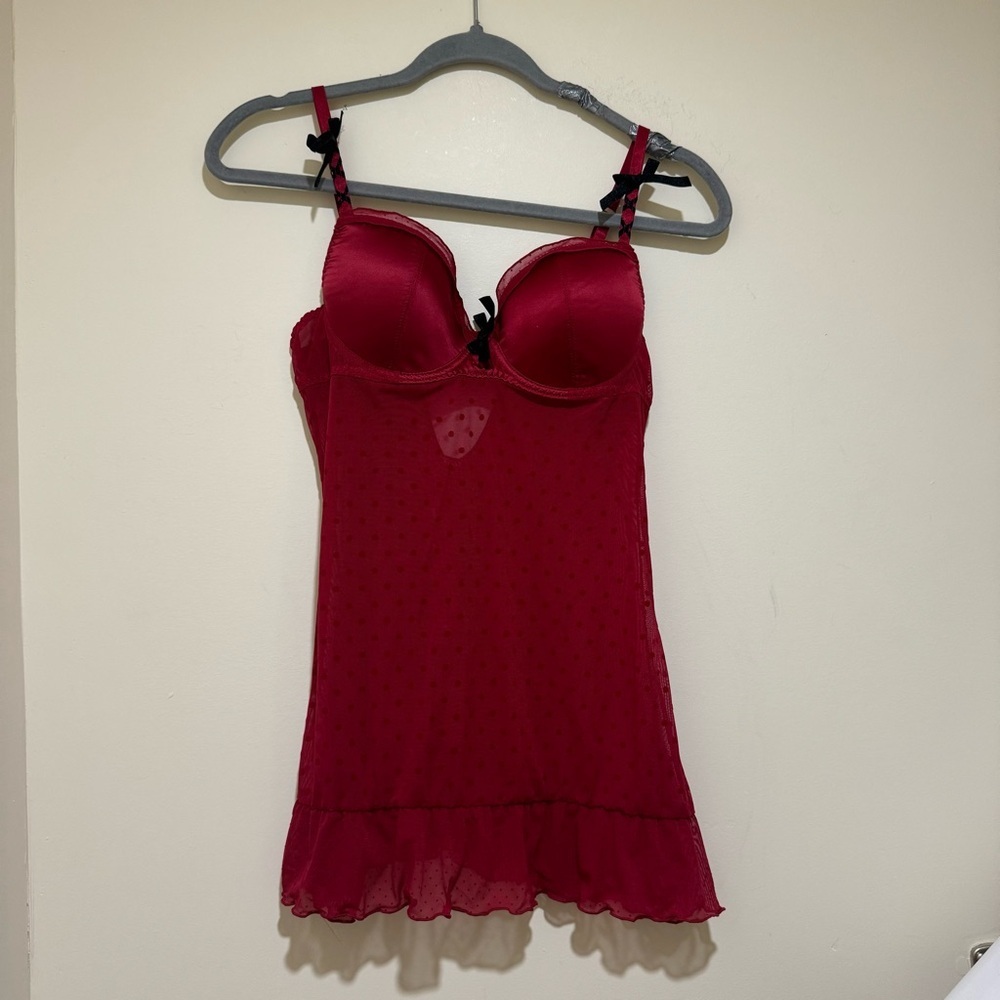 Women’s Blush Brand Sexy Coquette Bow Red Black Eyelet Lingerie Slip Top Size: M